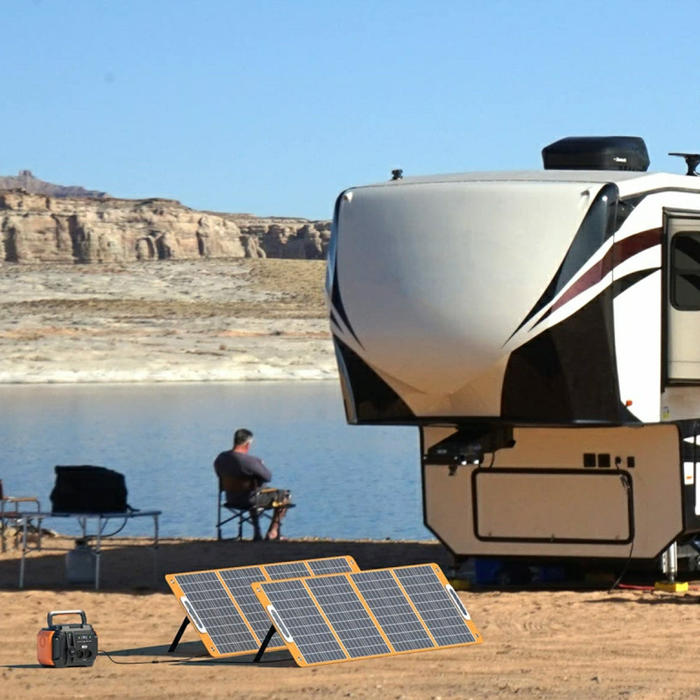 Portable solar panel with a portable solar powerstation 