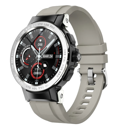Stylish E19 smartwatch with a round dial, showcasing its waterproof feature and modern design.

