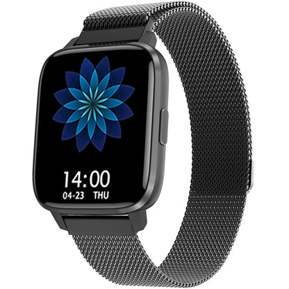 A stylish 1.9-inch smartwatch featuring Wearpro technology, NFC capabilities, and fitness tracking features.

