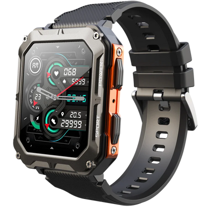 A rugged outdoor smartwatch featuring sport tracking and water resistance, perfect for adventures.

