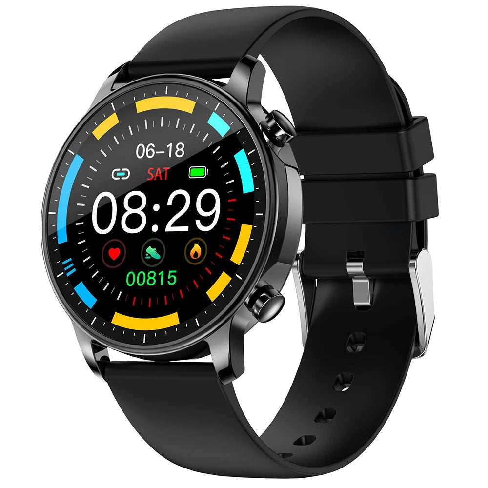 Stylish waterproof smartwatch featuring phone call functionality and fitness tracking.


