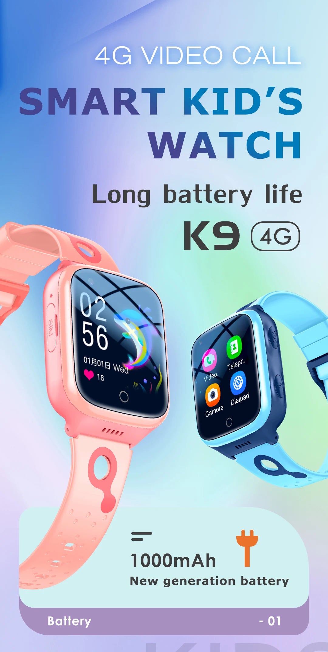 Valdus K9 eco-friendly smartwatch featuring 4G video calling, GPS tracking, and fitness monitoring.

