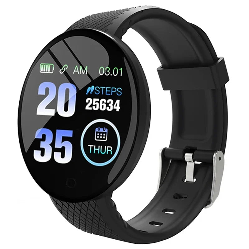 Round smart wristband with IP67 waterproof rating and fitness tracking capabilities.

