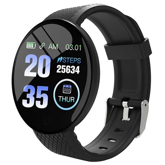 Round smart wristband with IP67 waterproof rating and fitness tracking capabilities.

