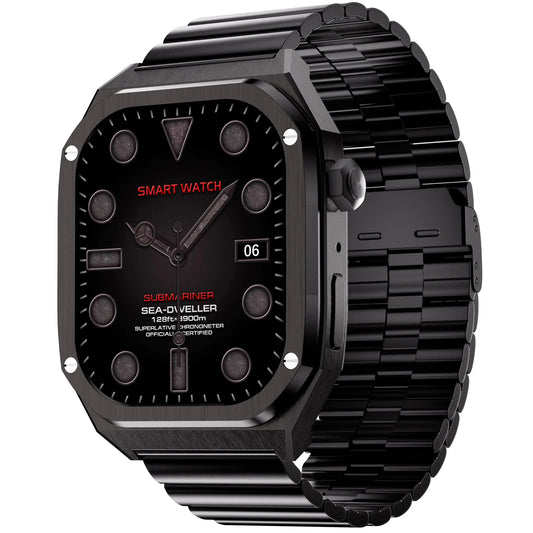 Smartwatch with a 1.96-inch screen, showcasing IP68 waterproof and ECG features.

