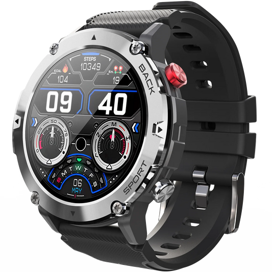 Valdus Outdoor Smartwatch featuring IP68 waterproofing, Bluetooth calling, and a rugged design.

