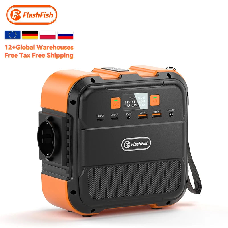 Compact Flashfish A101 Mini Power Station with 120W output, ideal for outdoor and emergency use