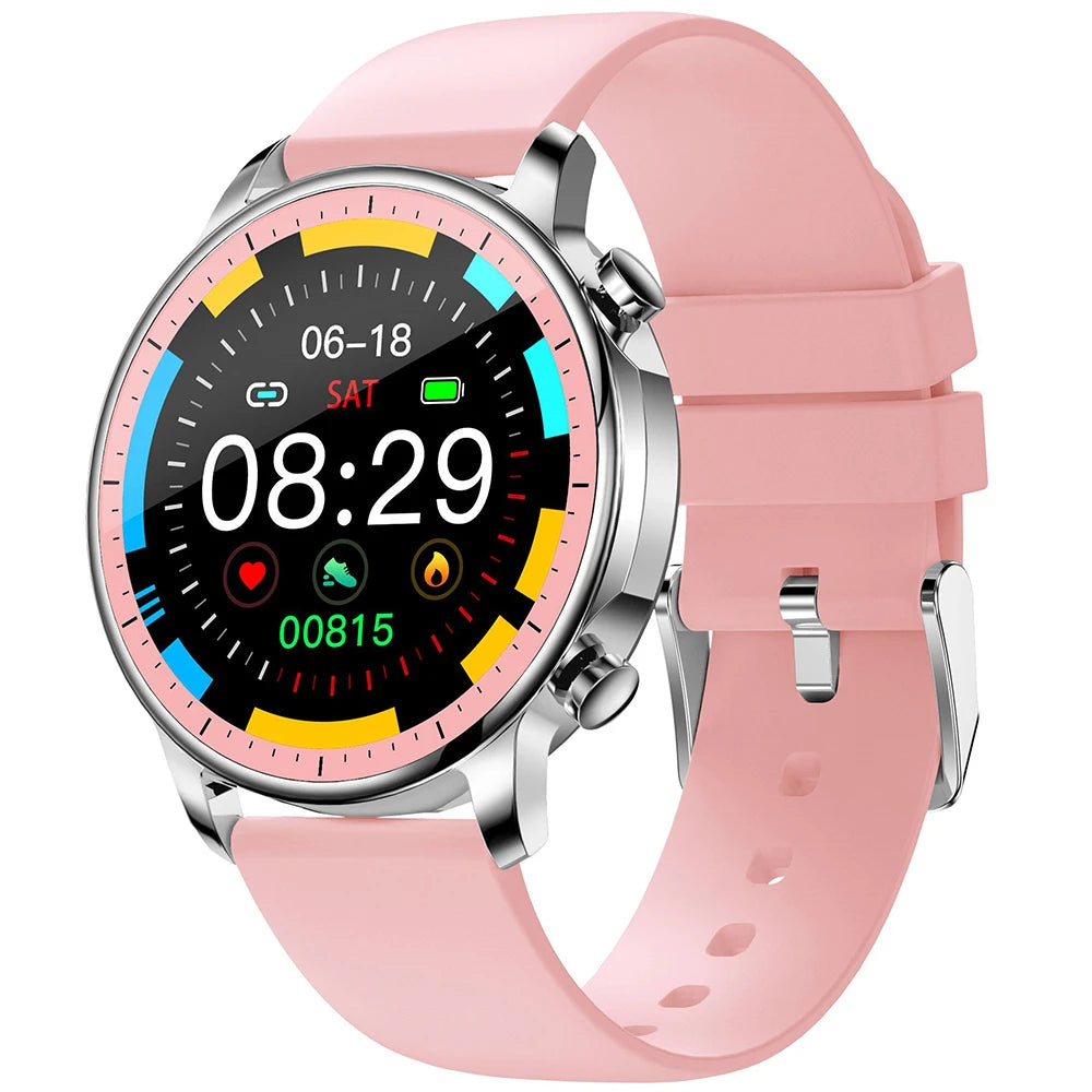 Stylish waterproof smartwatch featuring phone call functionality and fitness tracking.

