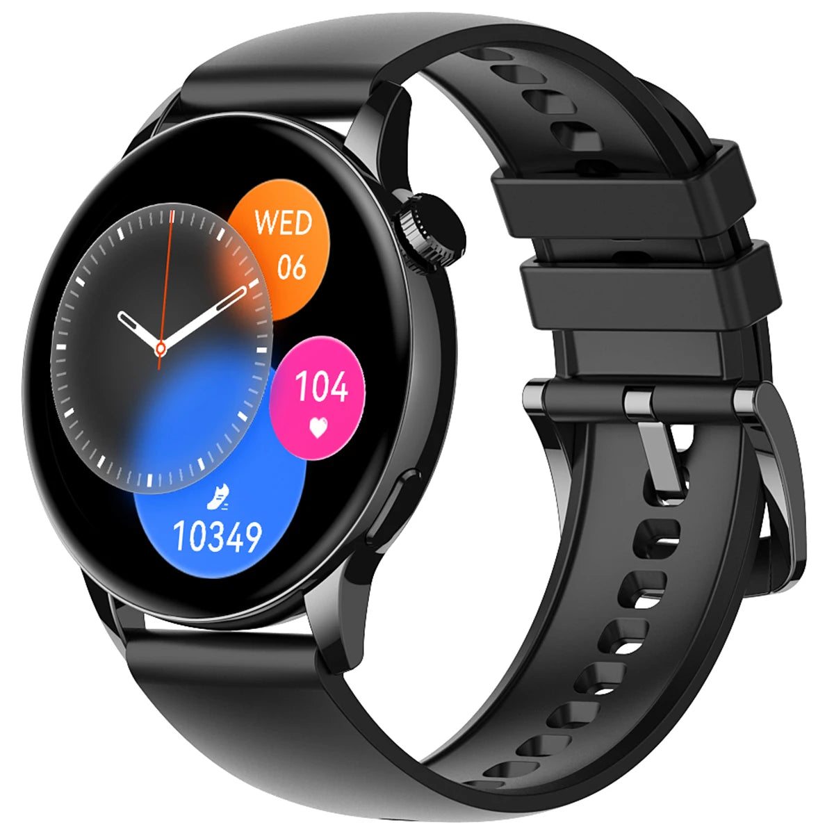 Gold smartwatch with a round dial, showcasing elegance and functionality.

