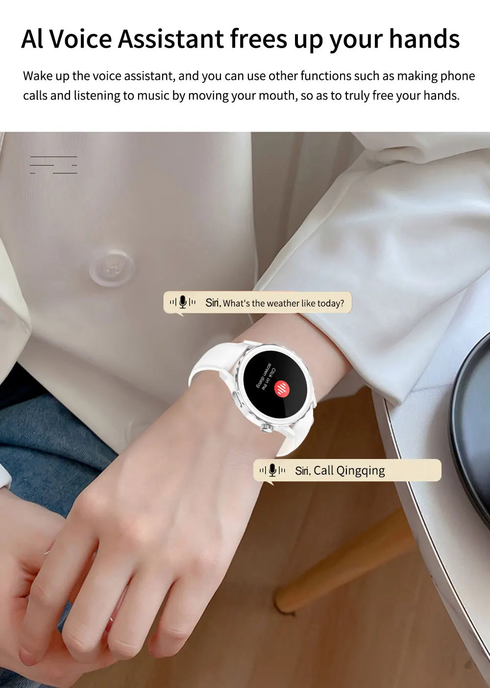 Valdus LC 304 women’s smartwatch featuring IP68 waterproofing, AI voice assistance, and an elegant design.
