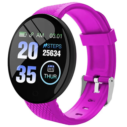 Round smart wristband with IP67 waterproof rating and fitness tracking capabilities.

