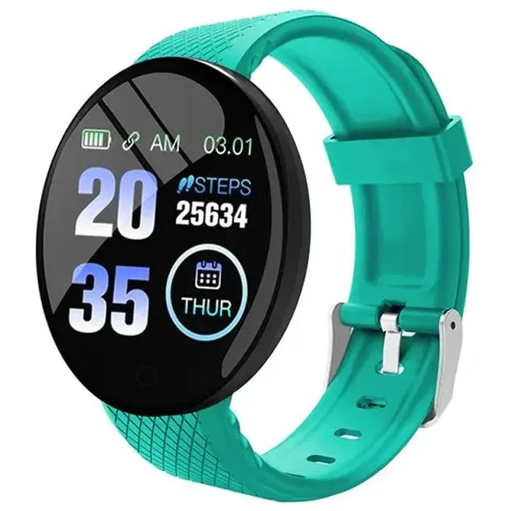 Round smart wristband with IP67 waterproof rating and fitness tracking capabilities.

