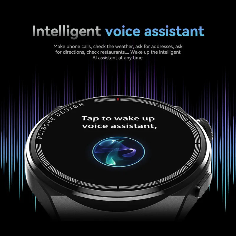 Smartwatch with a 1.52-inch color screen, NFC, and voice assistant capabilities.

