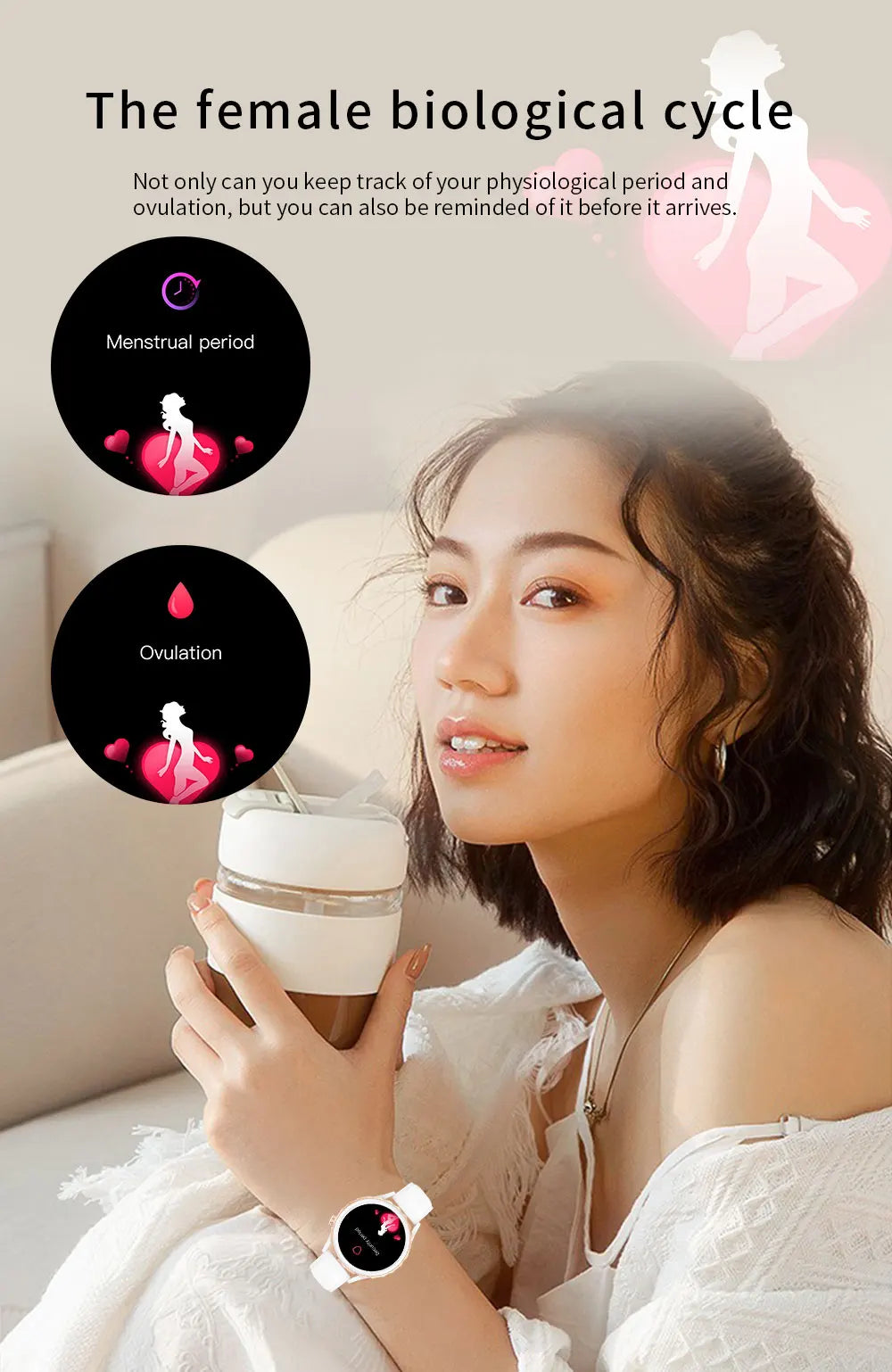 Valdus LC 304 women’s smartwatch featuring IP68 waterproofing, AI voice assistance, and an elegant design.
