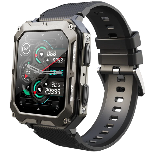 A rugged outdoor smartwatch featuring sport tracking and water resistance, perfect for adventures.

