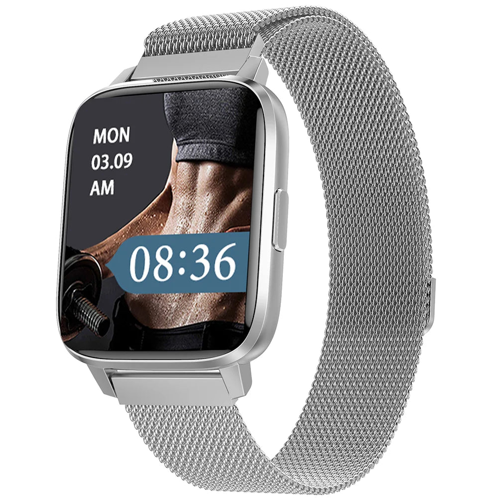 A stylish 1.9-inch smartwatch featuring Wearpro technology, NFC capabilities, and fitness tracking features.

