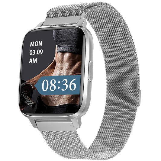 A stylish 1.9-inch smartwatch featuring Wearpro technology, NFC capabilities, and fitness tracking features.

