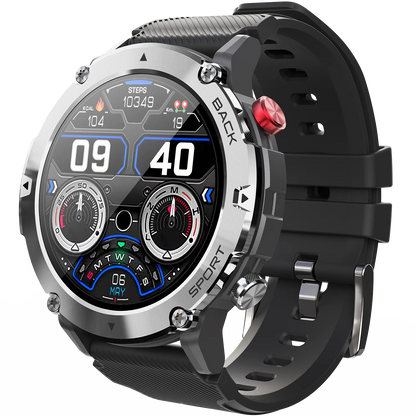 Valdus Outdoor Smartwatch featuring IP68 waterproofing, Bluetooth calling, and a rugged design.

