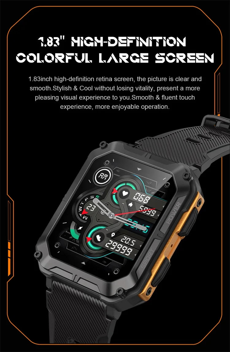 A rugged outdoor smartwatch featuring sport tracking and water resistance, perfect for adventures.

